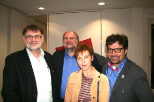 Walter Kubach, Peter Schimke, Sabine Leidig und Diether Dehm (v.L.n.R)
